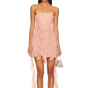 Pink Asymmetrical Ruffled Strapless Mini Dress NBD